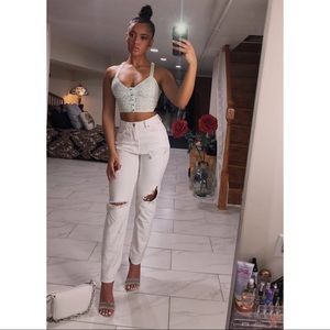 Blue Button Crop Top